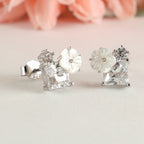 White Floral & Princess-Cut MOP Stud Earrings