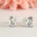 White Floral & Princess-Cut MOP Stud Earrings