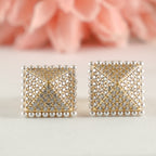 Golden Pyramid Pearl Stud Earrings