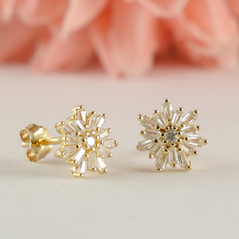 Gold Crystal Flower Stud Earrings
