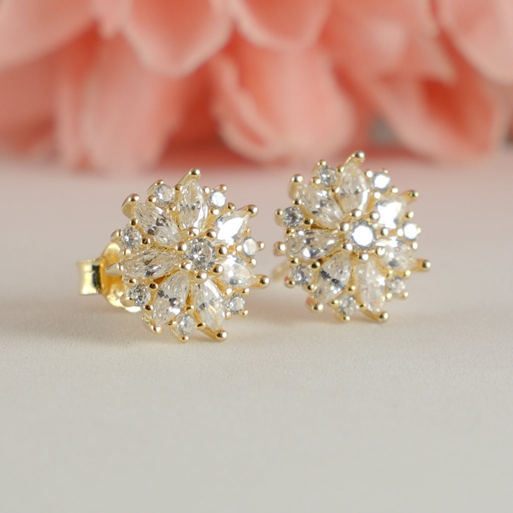 Gold Sparkling Cluster Stud Earrings