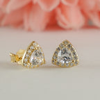 Gold Triangle Solitaire Stud Earrings