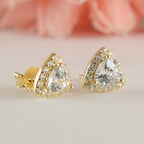 Gold Triangle Solitaire Stud Earrings