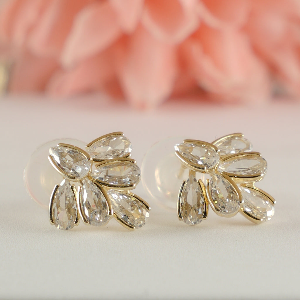 Gold Leaf Cluster Stud Earrings