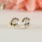 Gold Oval Halo Stud Earrings