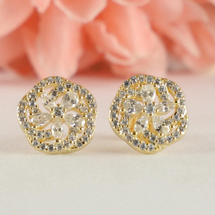 Gold Floral Halo Stud Earrings