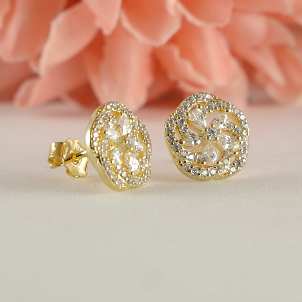 Gold Floral Halo Stud Earrings