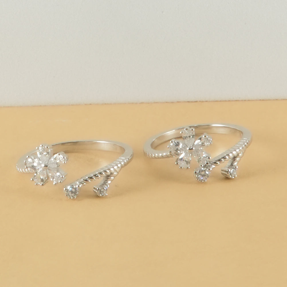 925 Silver Twisted Floral Adjustable Toe Rings