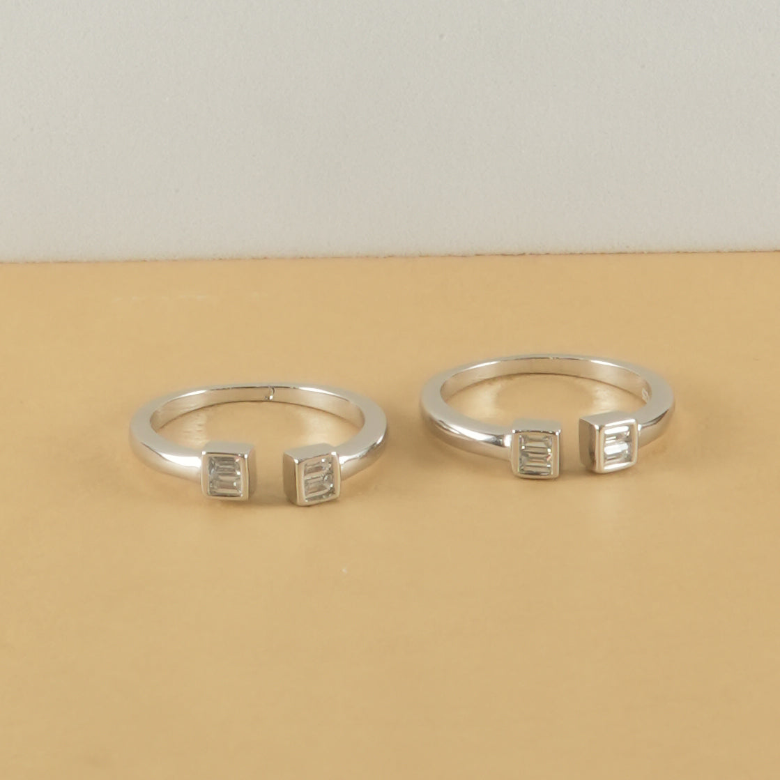 925 Silver Minimal Twin Baguette Adjustable Toe Rings