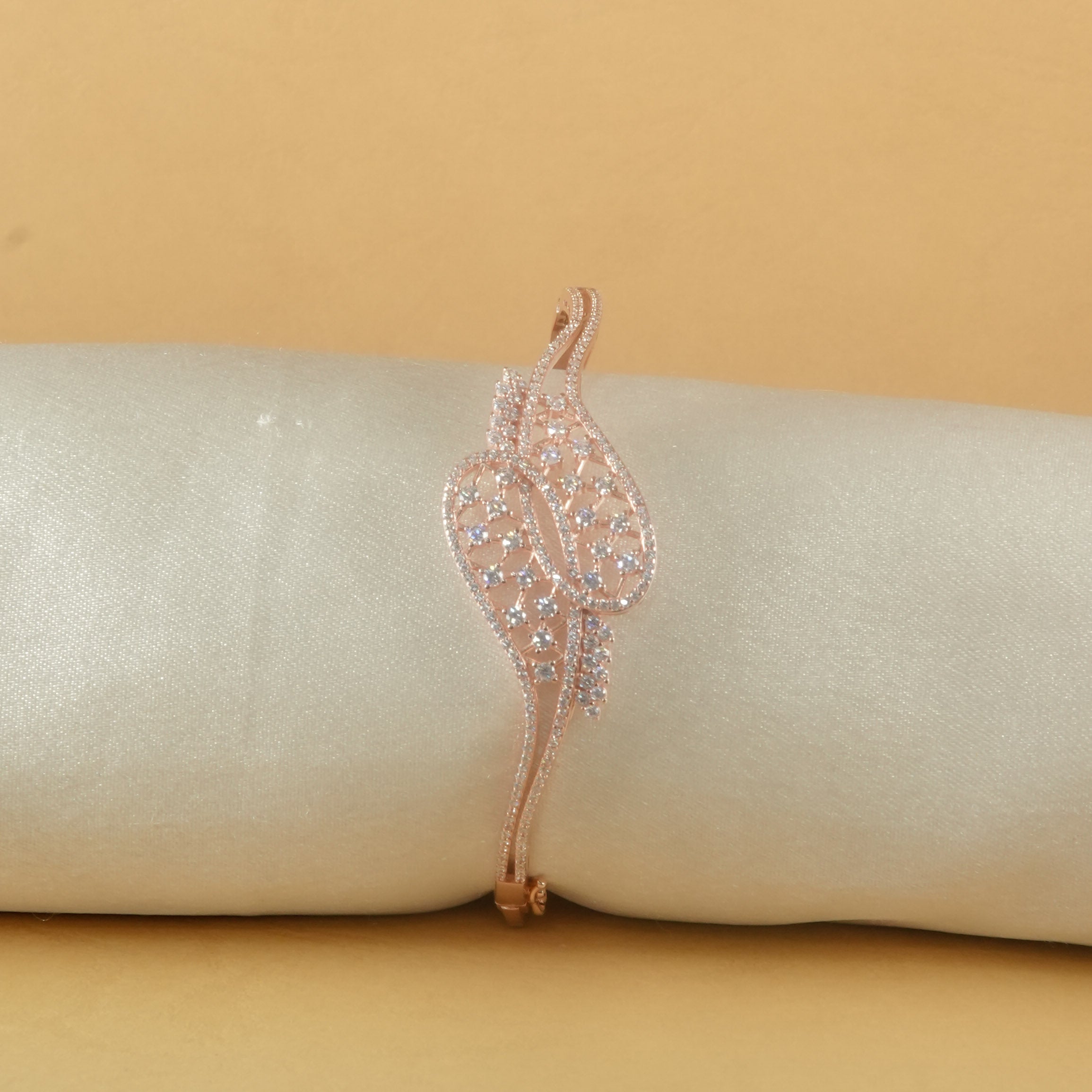 Elegant Leaf Design Rose Gold Kada in 925 Silver