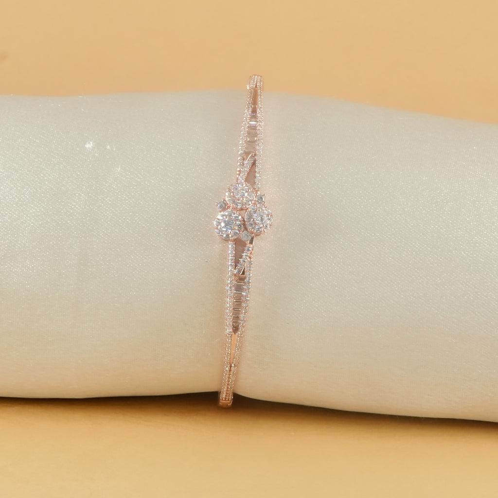 Minimal Floral Cluster Openable Kada in 925 Silver with Rose Gold Finish
