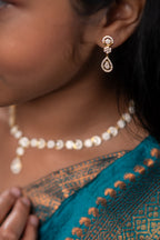 Gold Floral Crystal Necklace Set with Teardrop Pendant