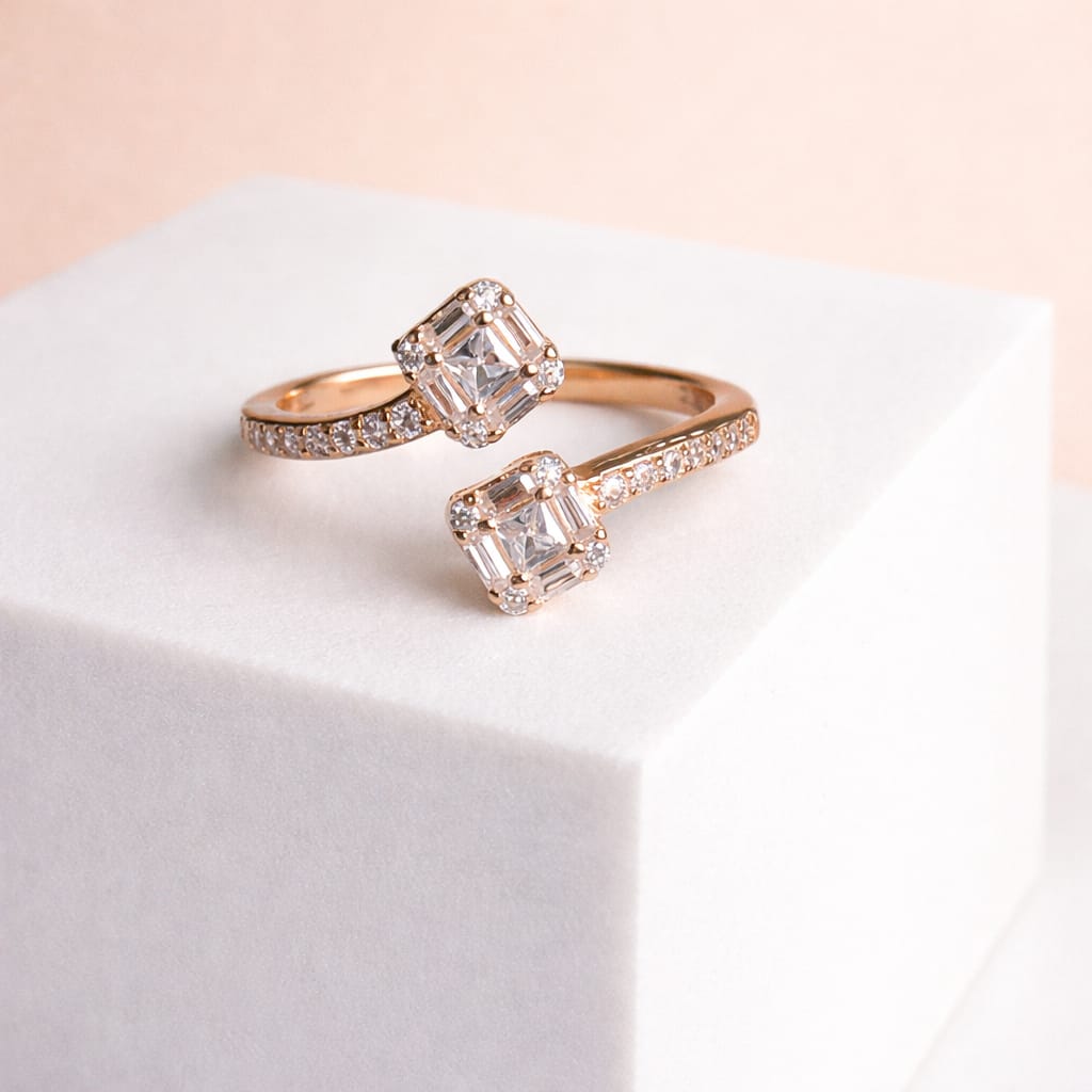 Rose Gold Dual Square Adjustable Ring for Women