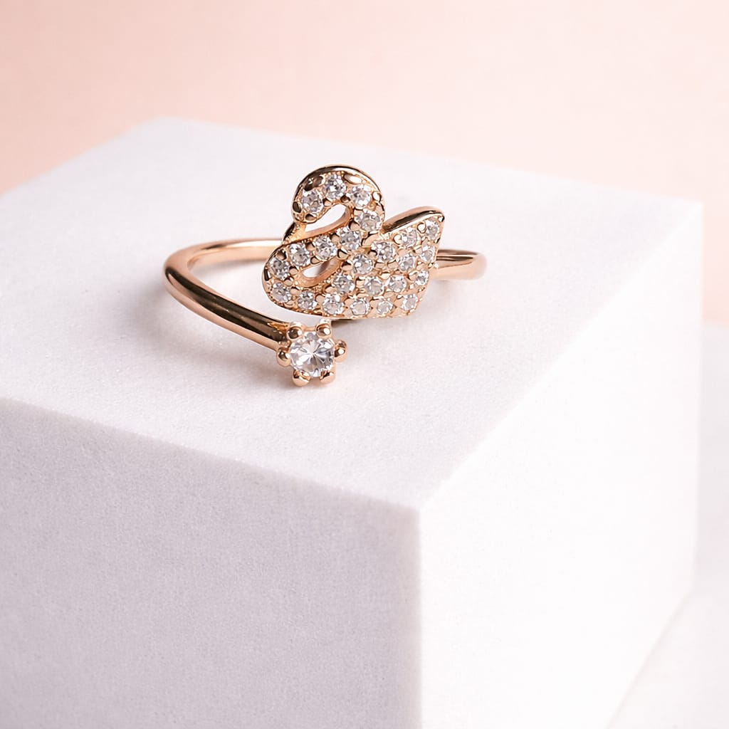 Rose Gold Swan Adjustable Ring for Women