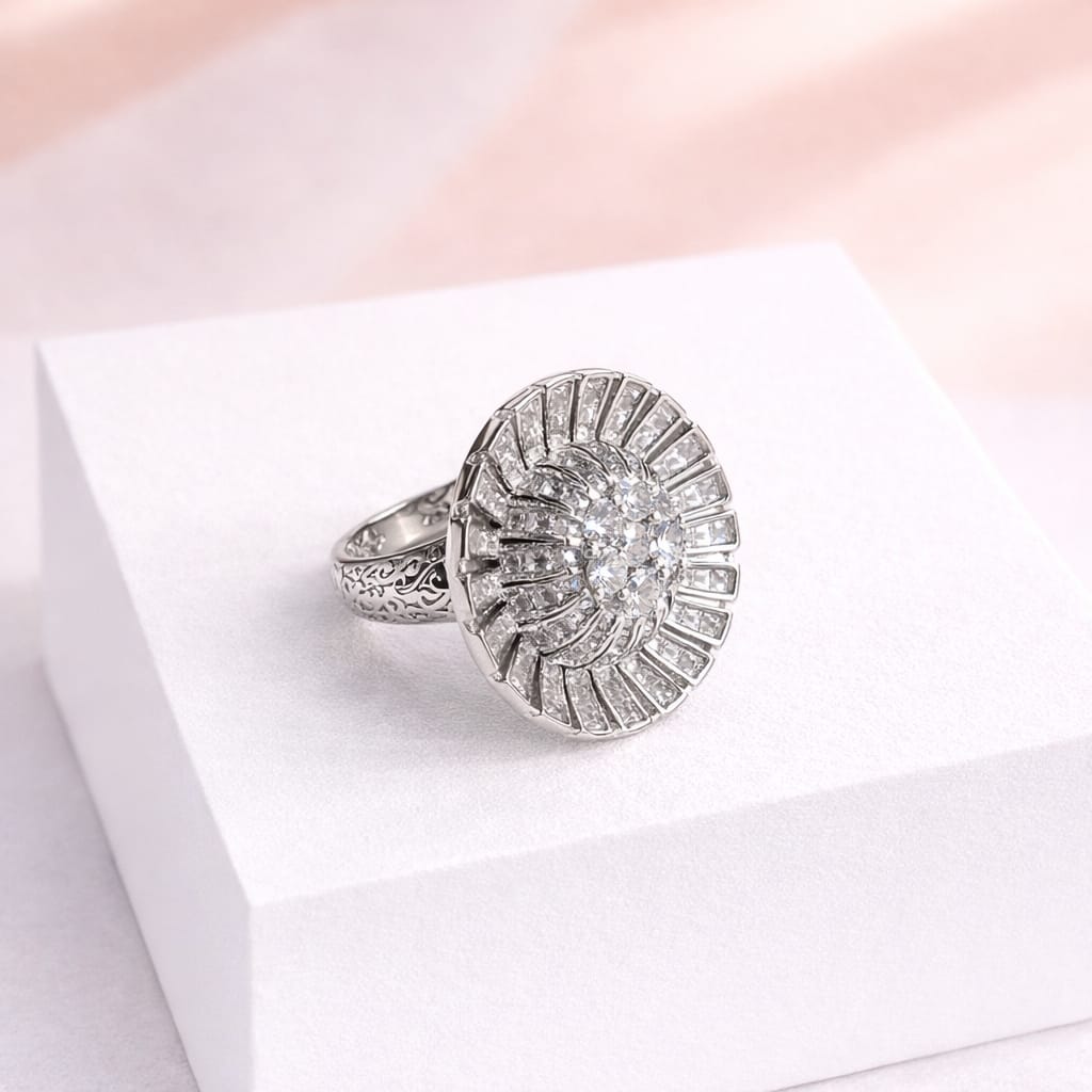 Silver Statement Ring with Radiant CZ Stone Design