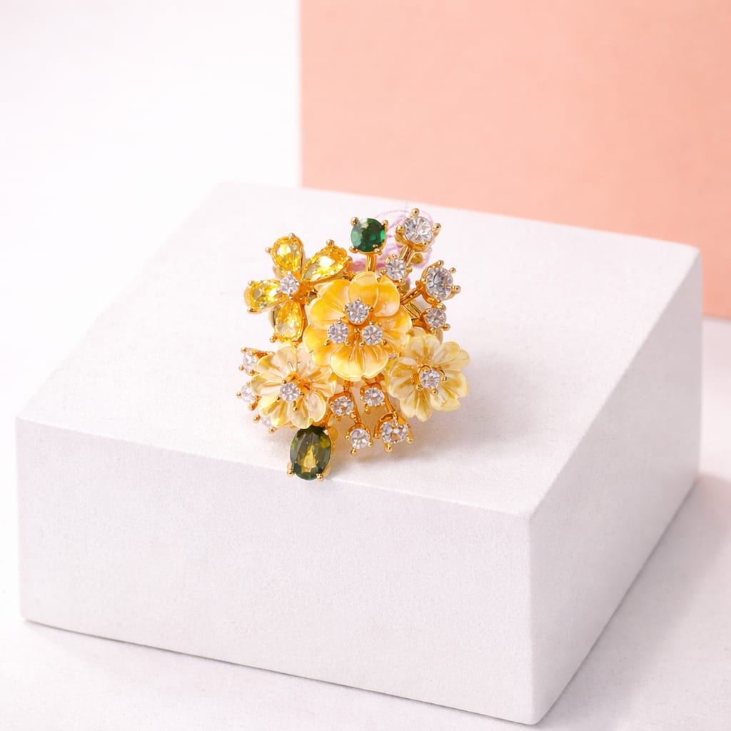 Floral Bouquet Statement Ring with MOP