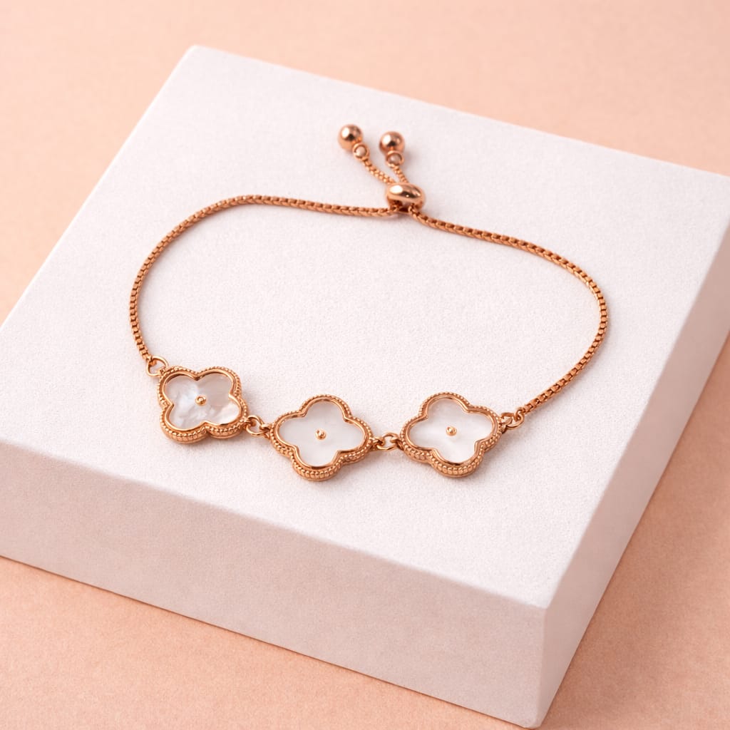 Rose Gold-Plated Clover Motif Adjustable Bracelet
