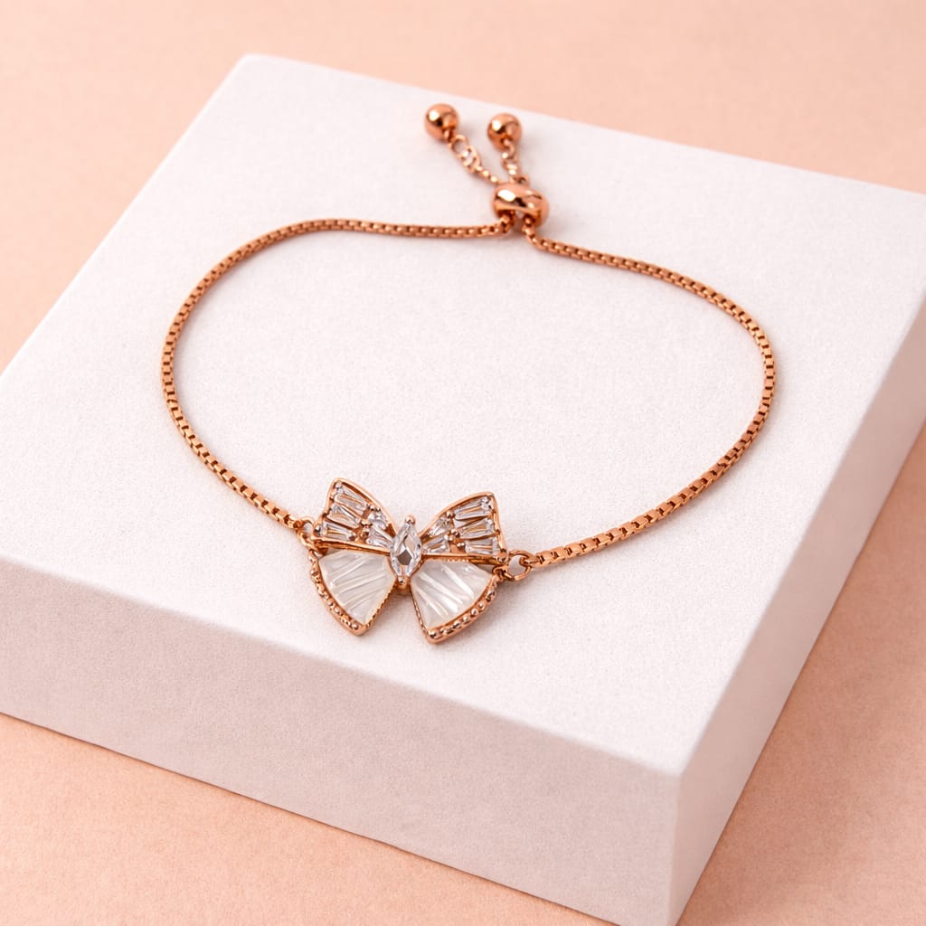 Rose Gold-Plated Butterfly Crystal Adjustable Bracelet