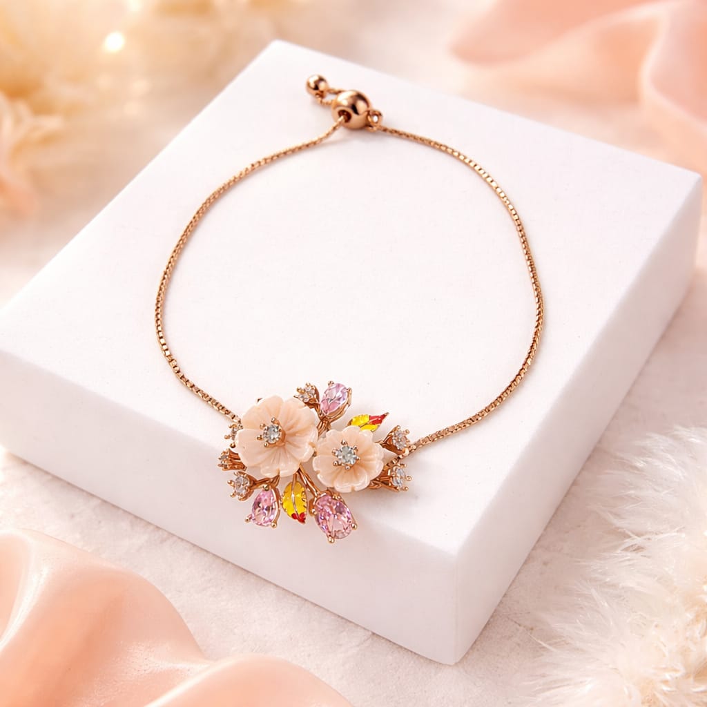 Rose Gold-Plated Floral Crystal Bracelet