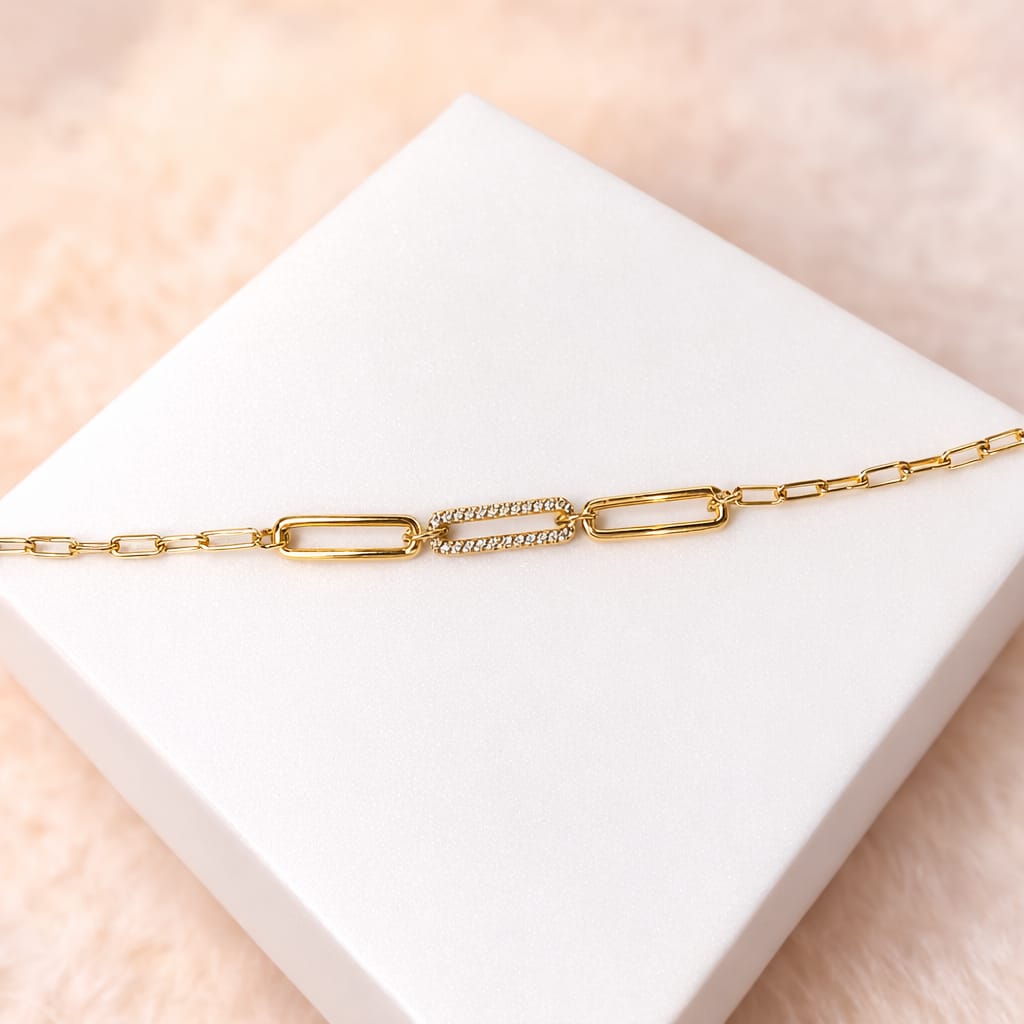 Gold-Plated Link Chain Crystal Accent Bracelet