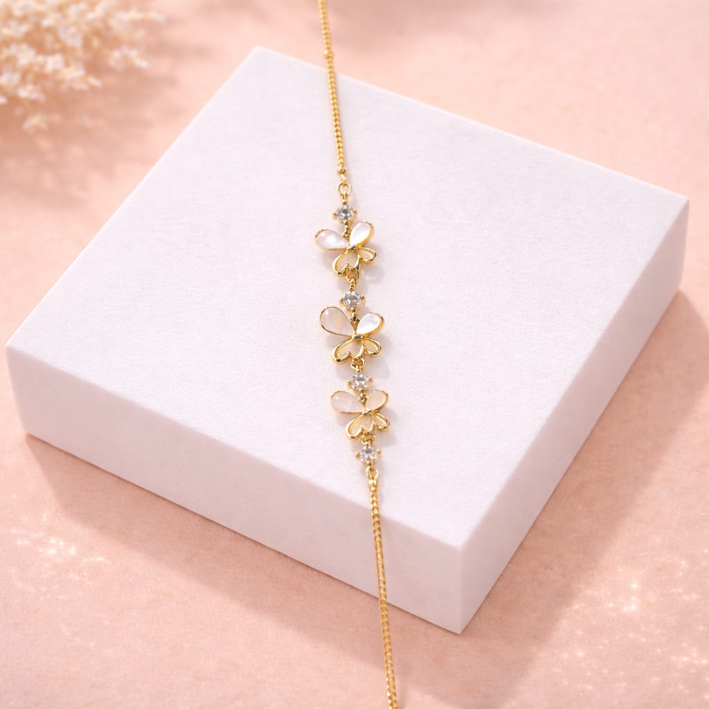 Gold-Plated Floral Butterfly Charm Bracelet
