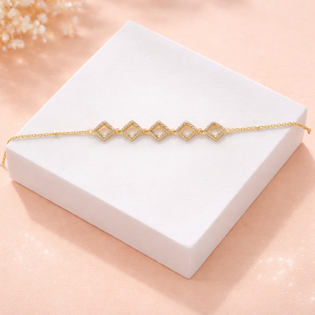 Gold-Plated Geometric Diamond Frame Bracelet