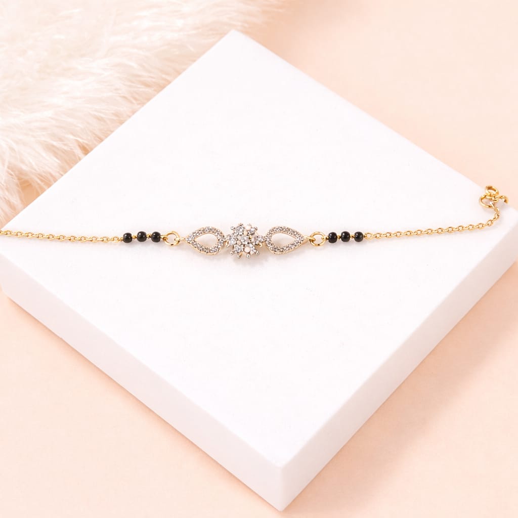 Gold-Plated Crystal Floral Black Beads Bracelet