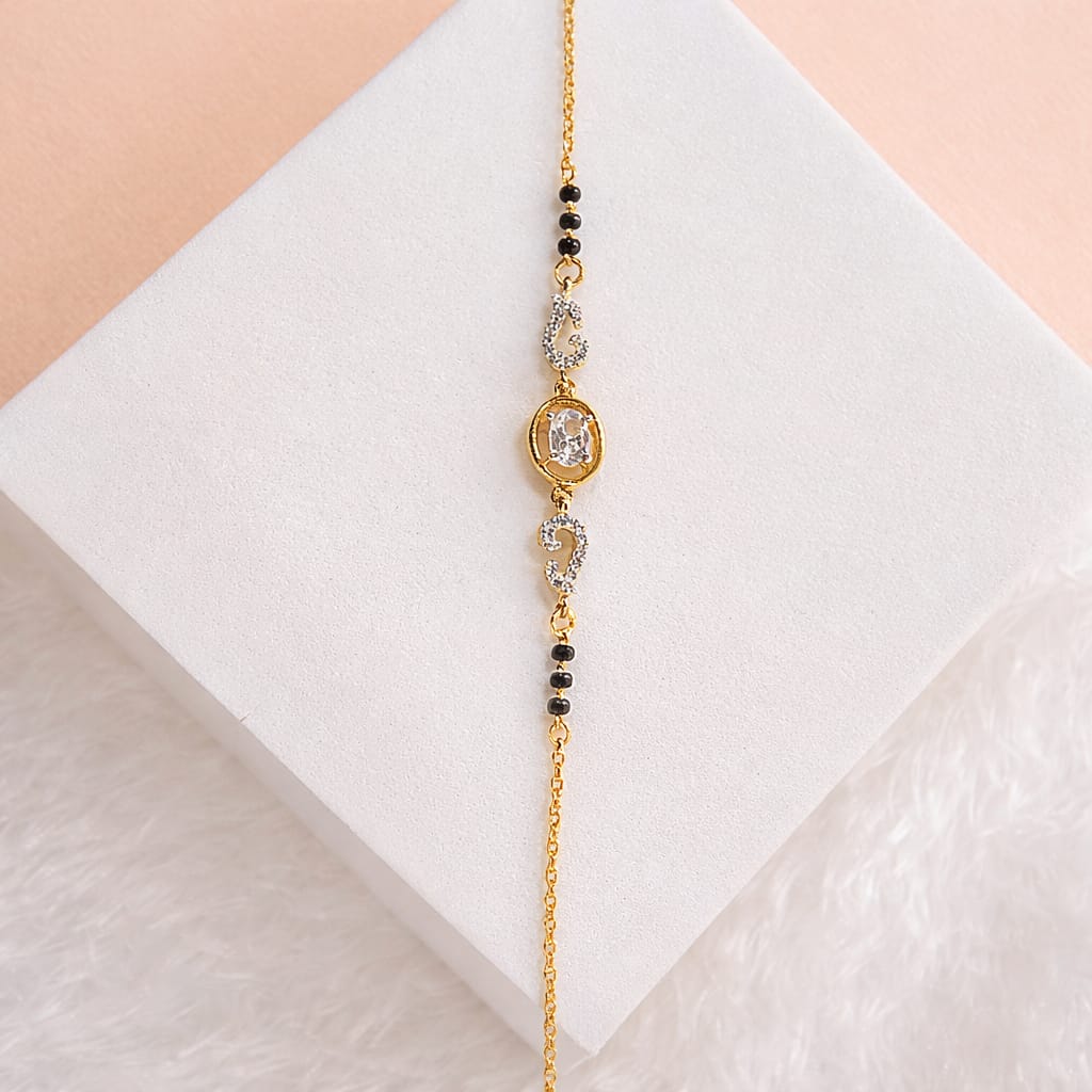Gold-Plated Crystal Oval Black Beads Bracelet