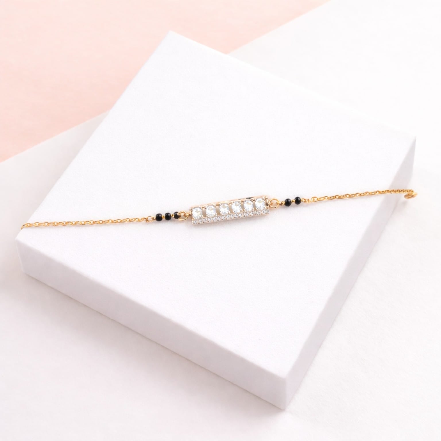 Gold-Plated Crystal Bar Black Beads Bracelet