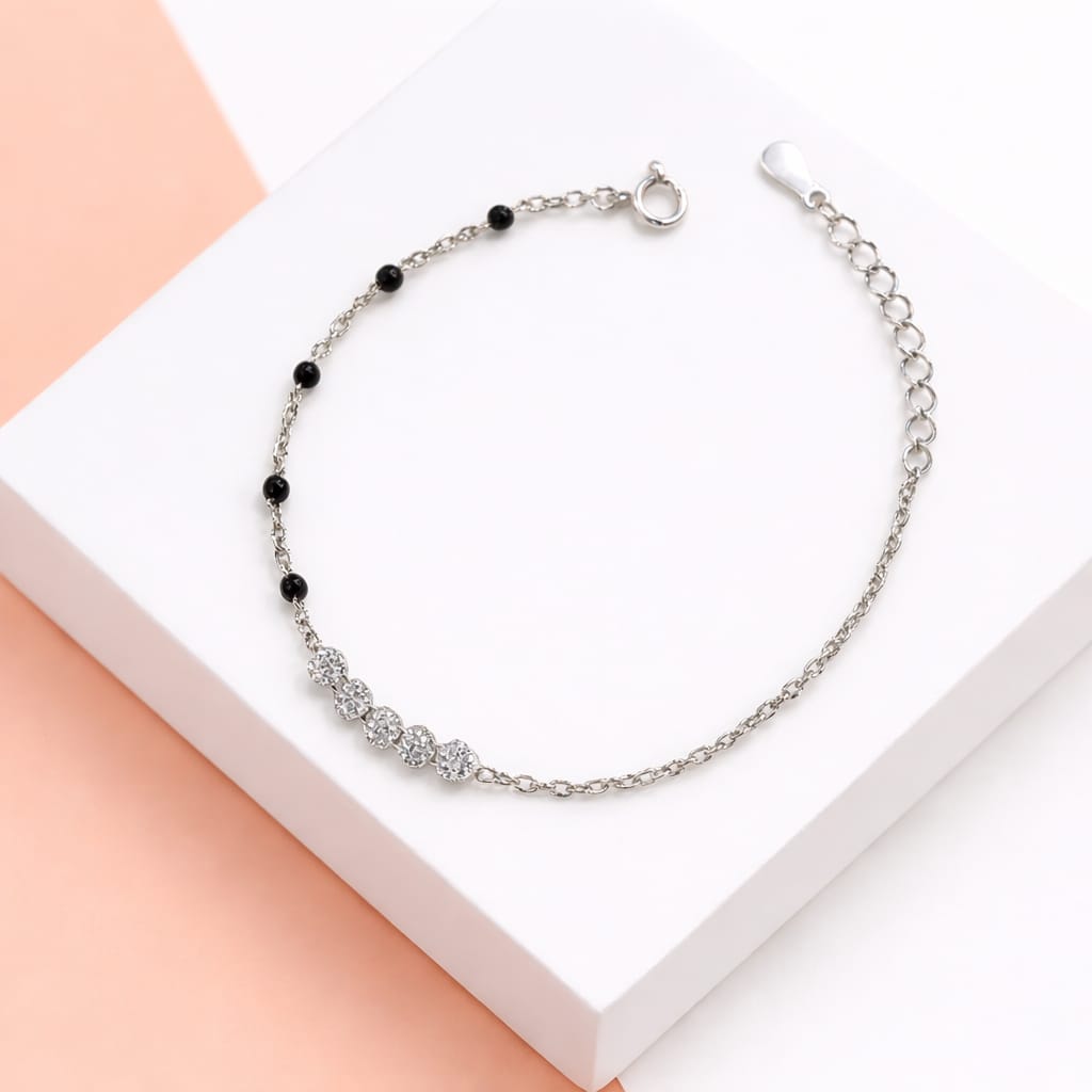 Silver Crystal Bracelet with Black Beads