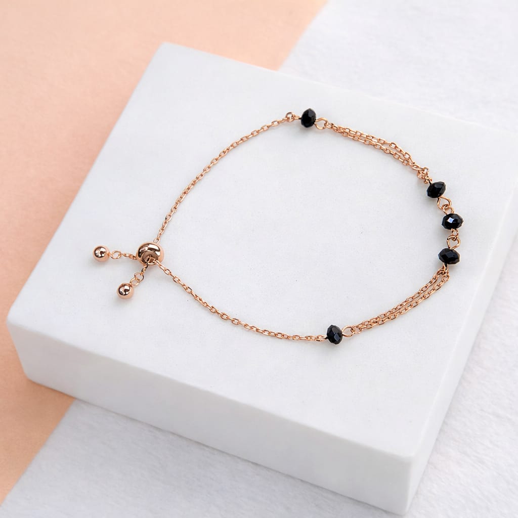 Rose Gold Adjustable Bracelet with Black Beads