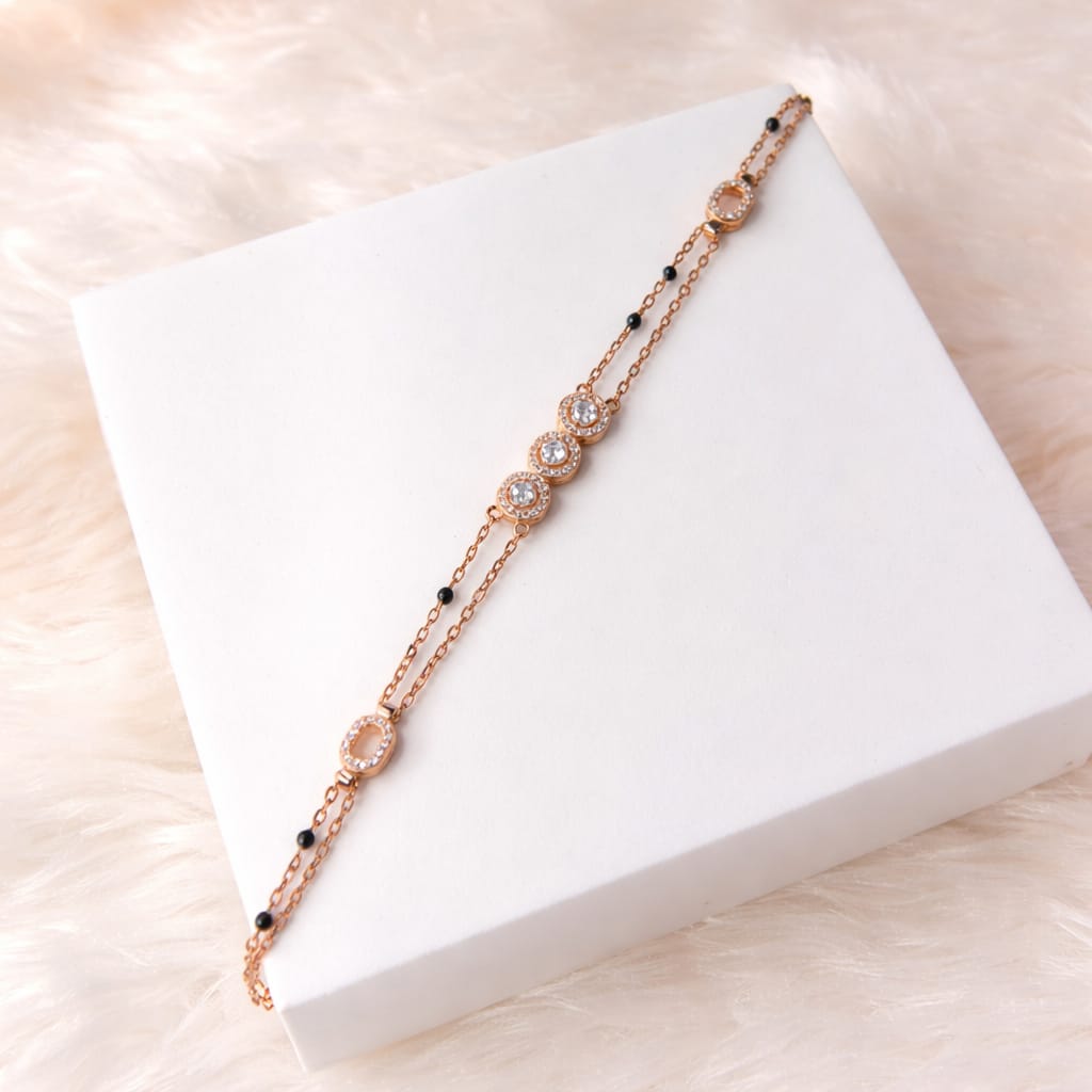 Rose Gold  Crystal Bracelet with Black Bead