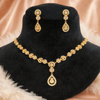 Gold Floral Crystal Necklace Set with Teardrop Pendant