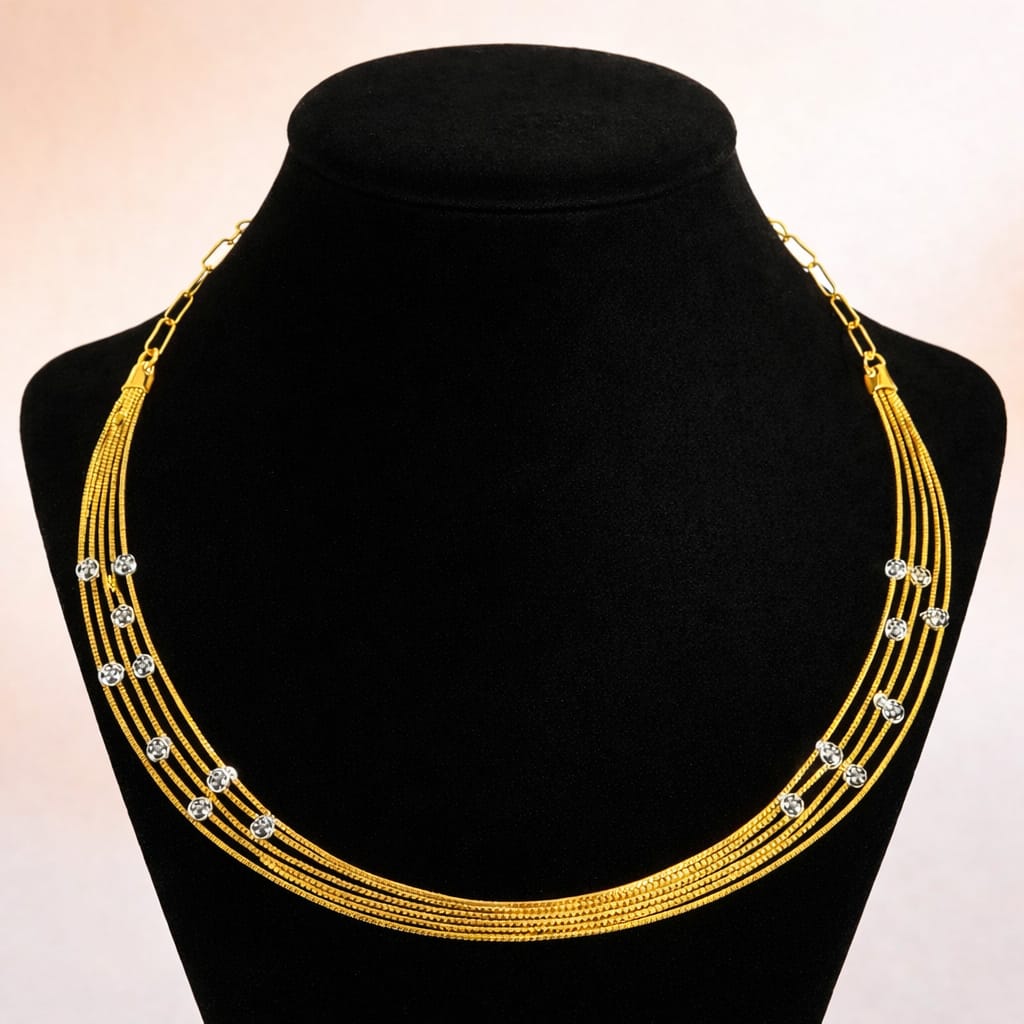 Gold-Tone Silver Bead Hasli  Necklace