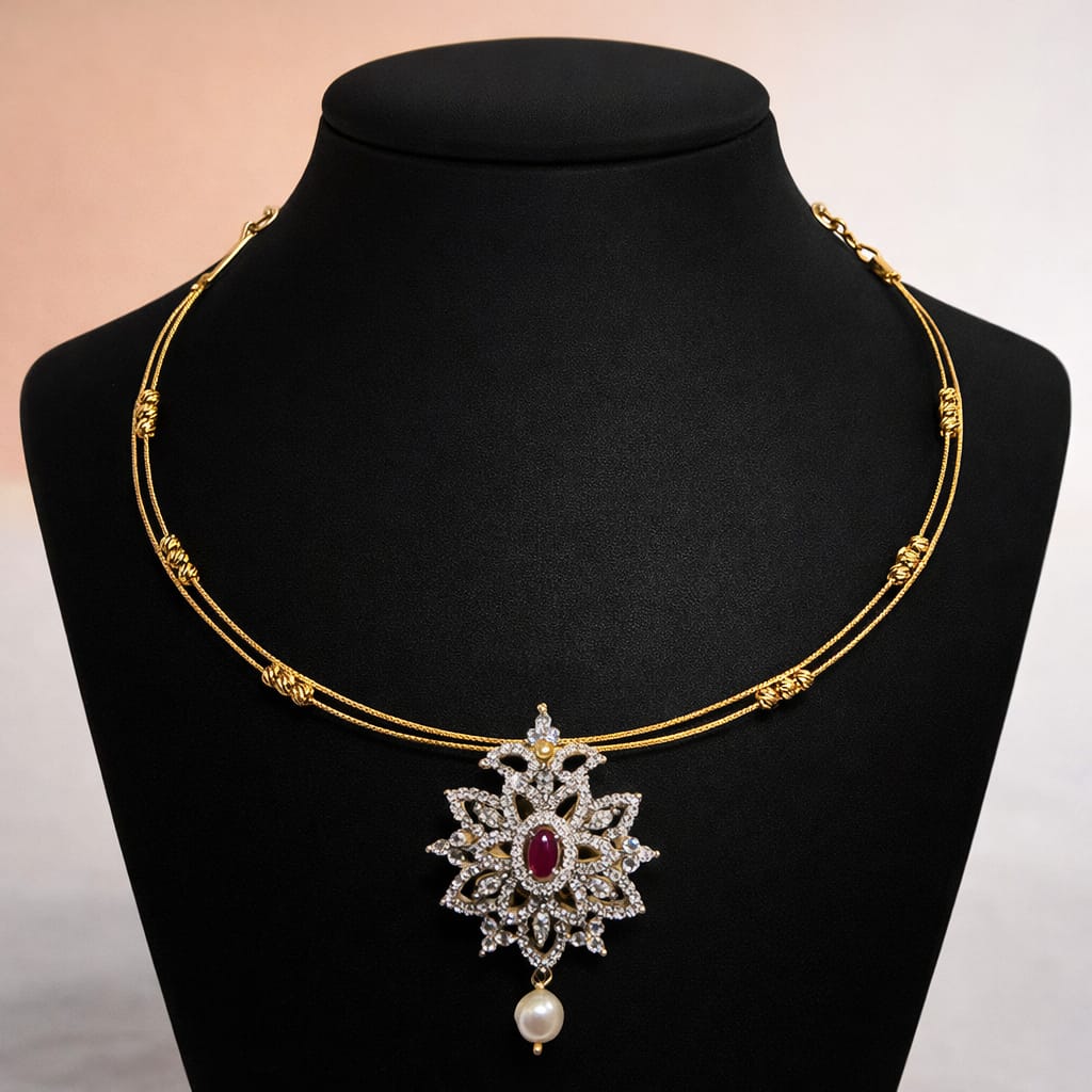 Gold-Tone Hasli Necklace with Ruby Accent