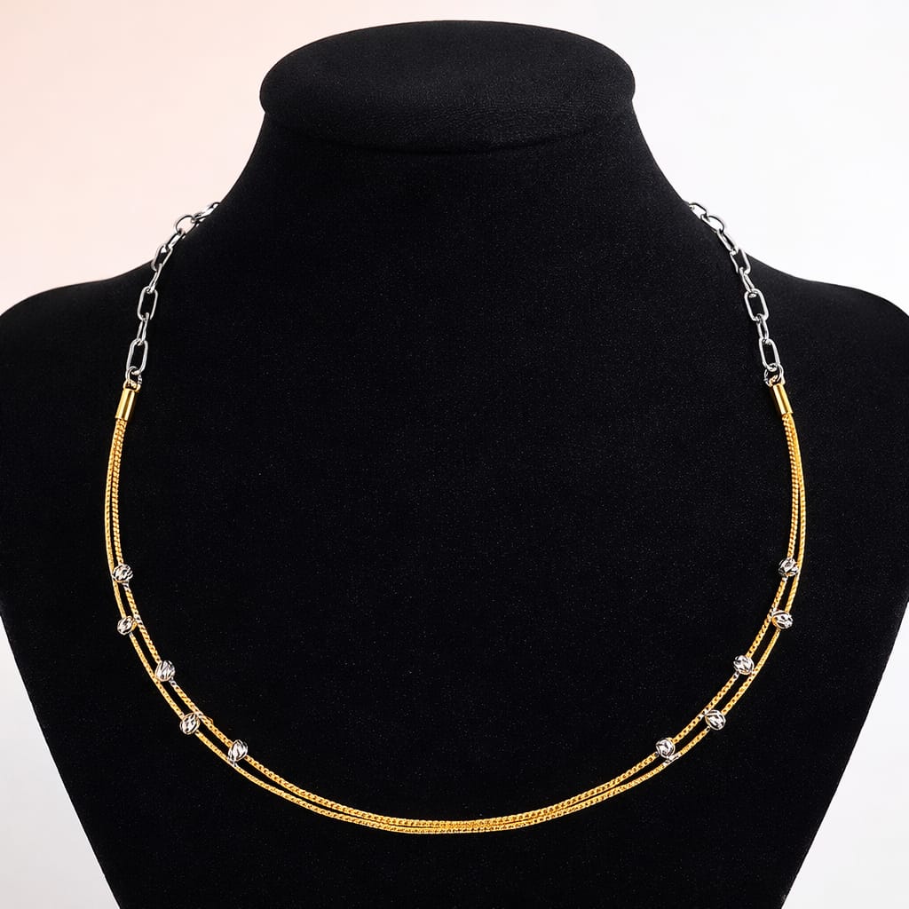 Gold-Tone Silver Beaded 2 layer Hasli Necklace