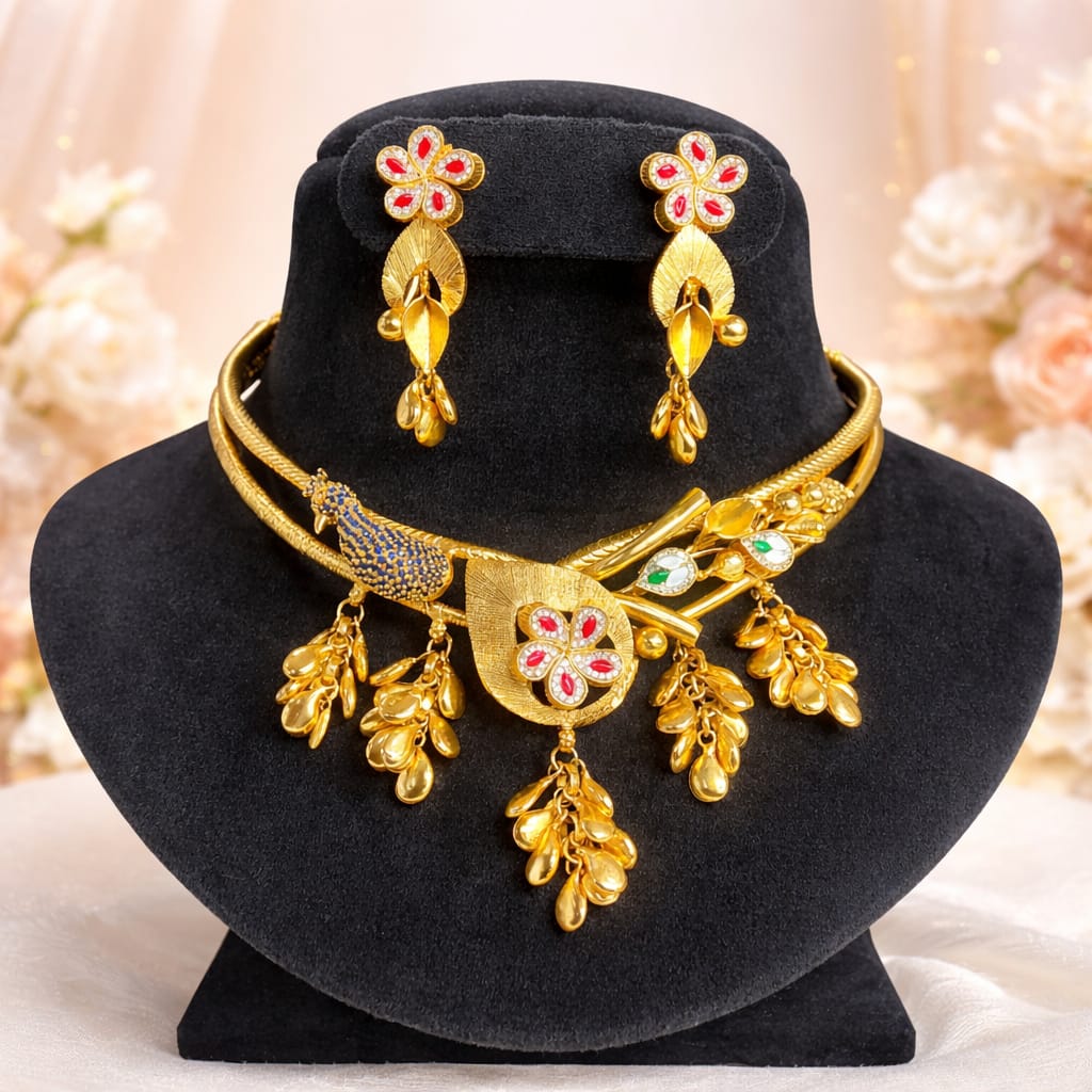 Gold-Tone Traditional Peacock Design Necklace Set