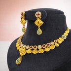 Royal Heritage Gold Finish Necklace Set with Red & Green Stone Accents