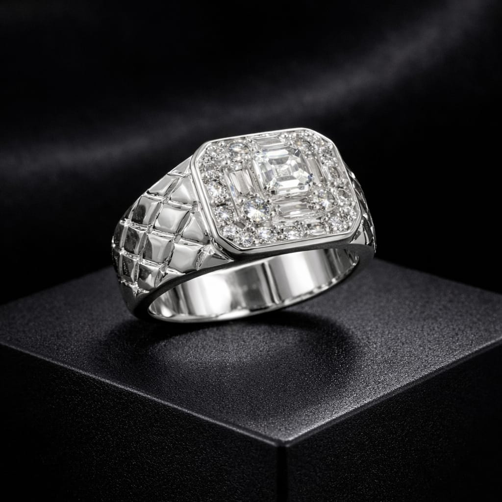 Luxury Silver Crystal Square Statement Ring