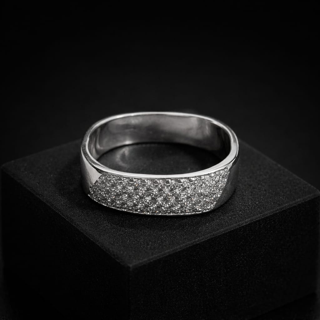 Elegant Silver Square Crystal Studded Band Ring