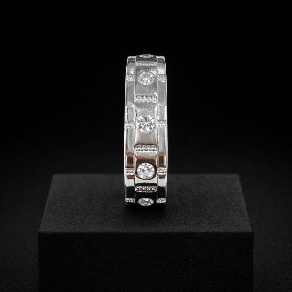 Stylish Silver Crystal Studded Geometric Band Ring