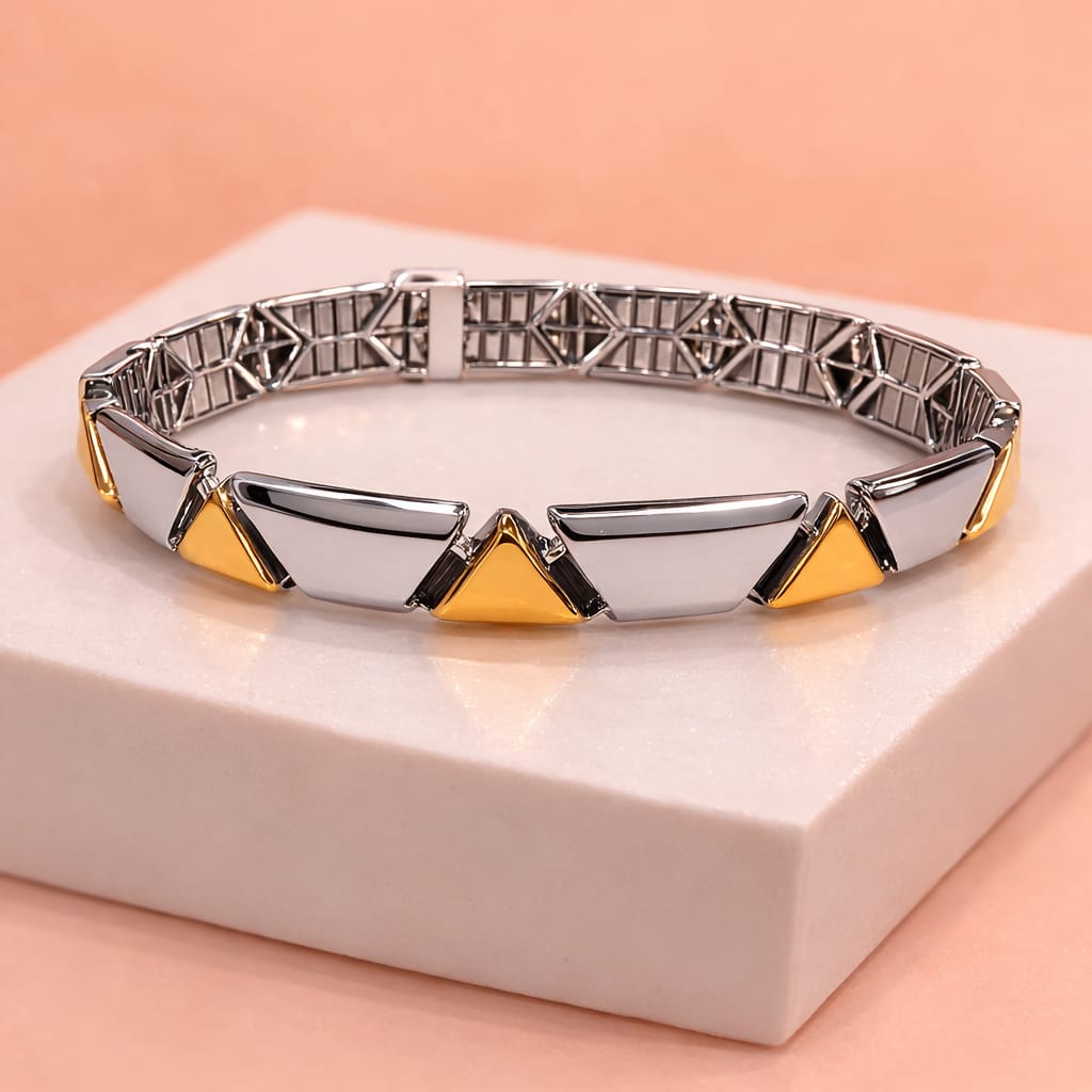 Modern Two-Tone Geometric Link Bracelet