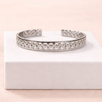 Silver Geometric Cutwork Cuff Open Kada