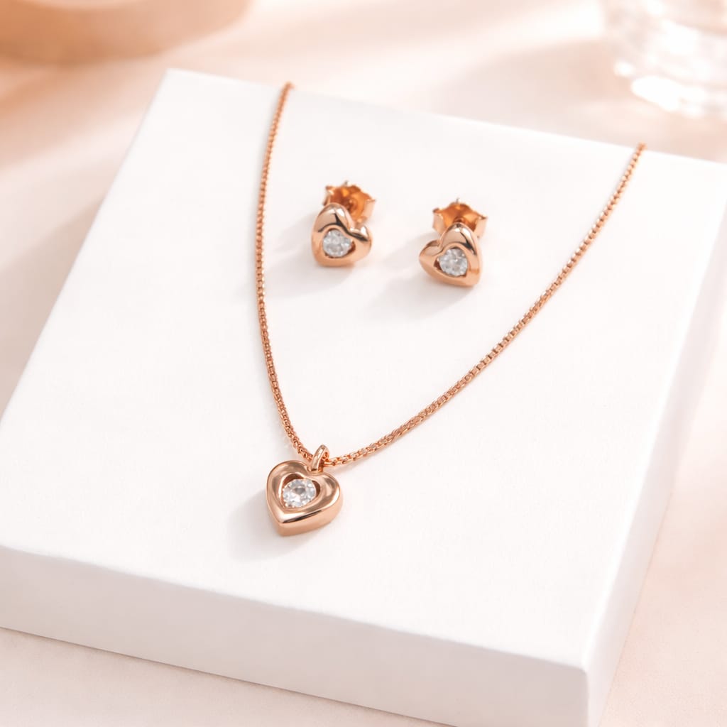 Rose Gold Heart Pendant Set