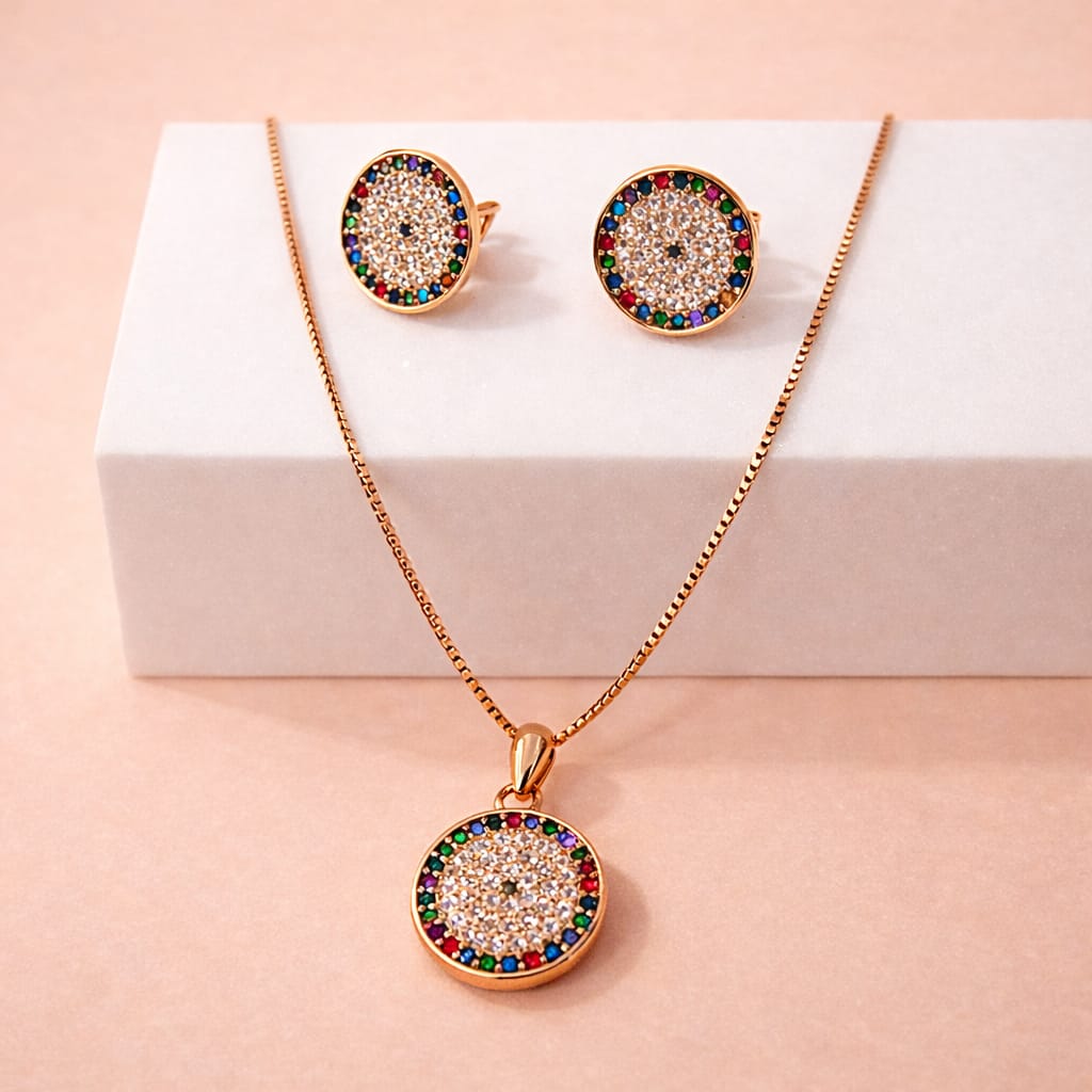Rose Gold Multicolor Crystal Pendant Set