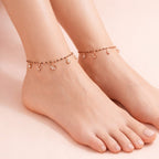 Rose Gold Floral Charm Anklet with Black Beads