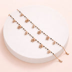 Rose Gold Floral Charm Anklet with Black Beads