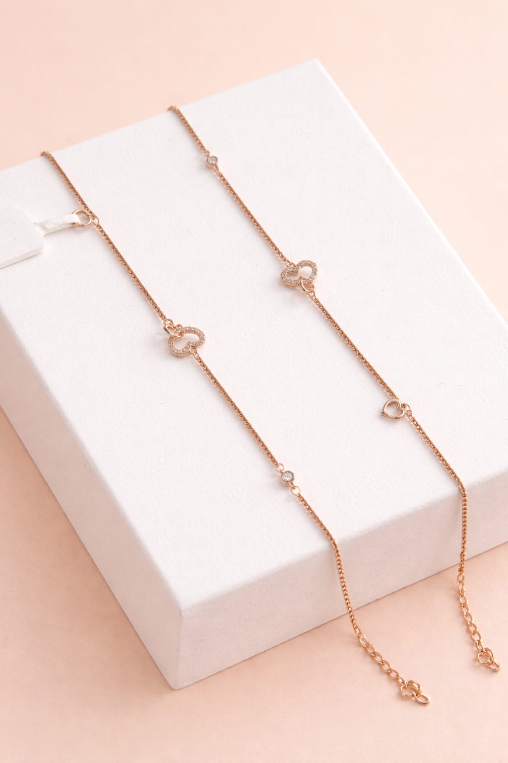 Rose Gold Double Heart Anklet with Crystal Accents