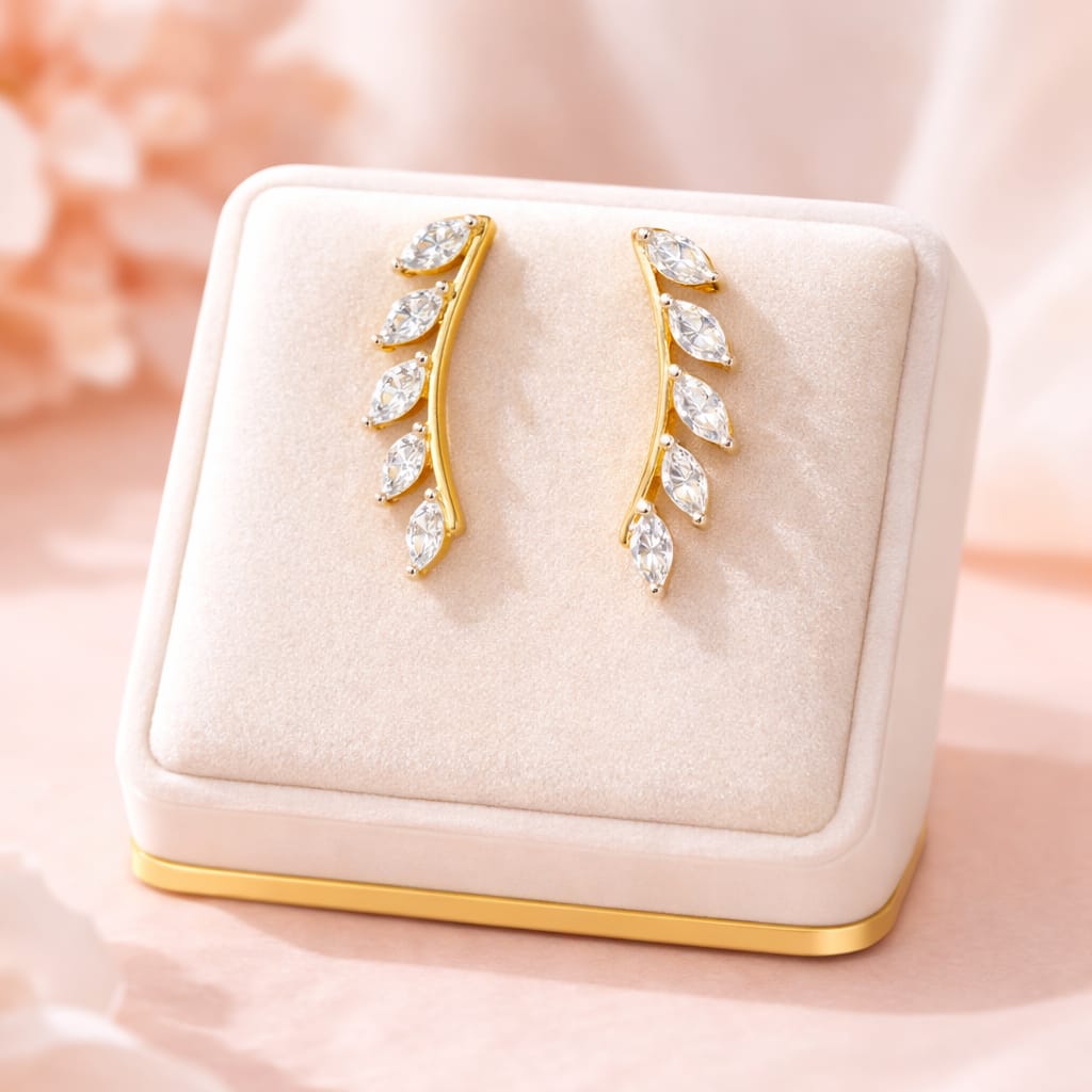 Gold Leaf Vine Earcuff with CZ Stone