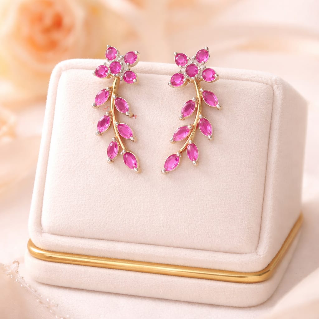 Gold Pink Floral Vine Earcuff